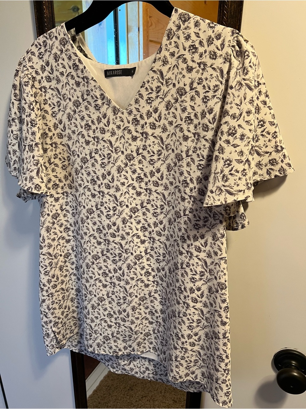 Mikarose White V-Neck Flutter Sleeve Floral Blouse